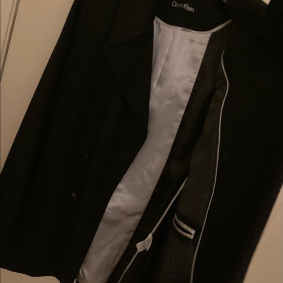 CALVIN KLEIN Double Breasted Wool Coat Black in size 14 - Picture 3 of 8
